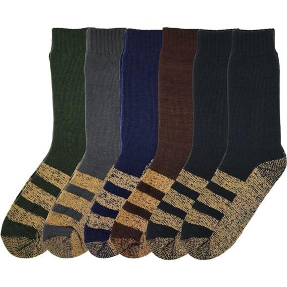 6 Pairs Packs Unisex Thermal Lodge Socks, Heated Winter Non-Skid Boot Socks - Picture 2 of 9